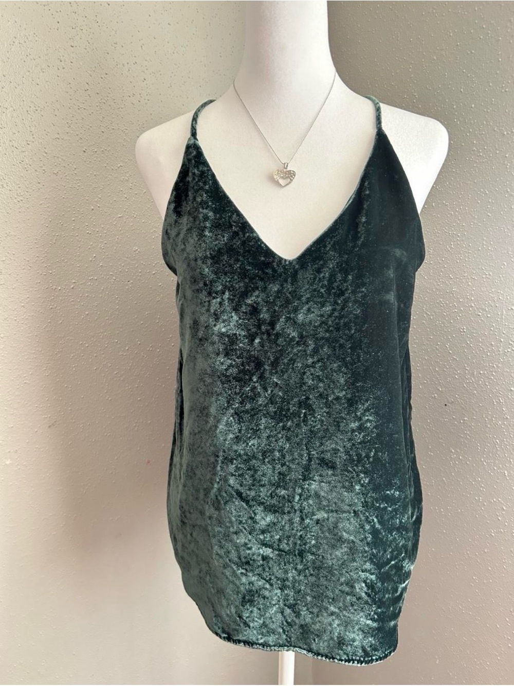 LOFT Velvet V-Neck Spaghetti Strap Camisole - Dark Green -small petite
